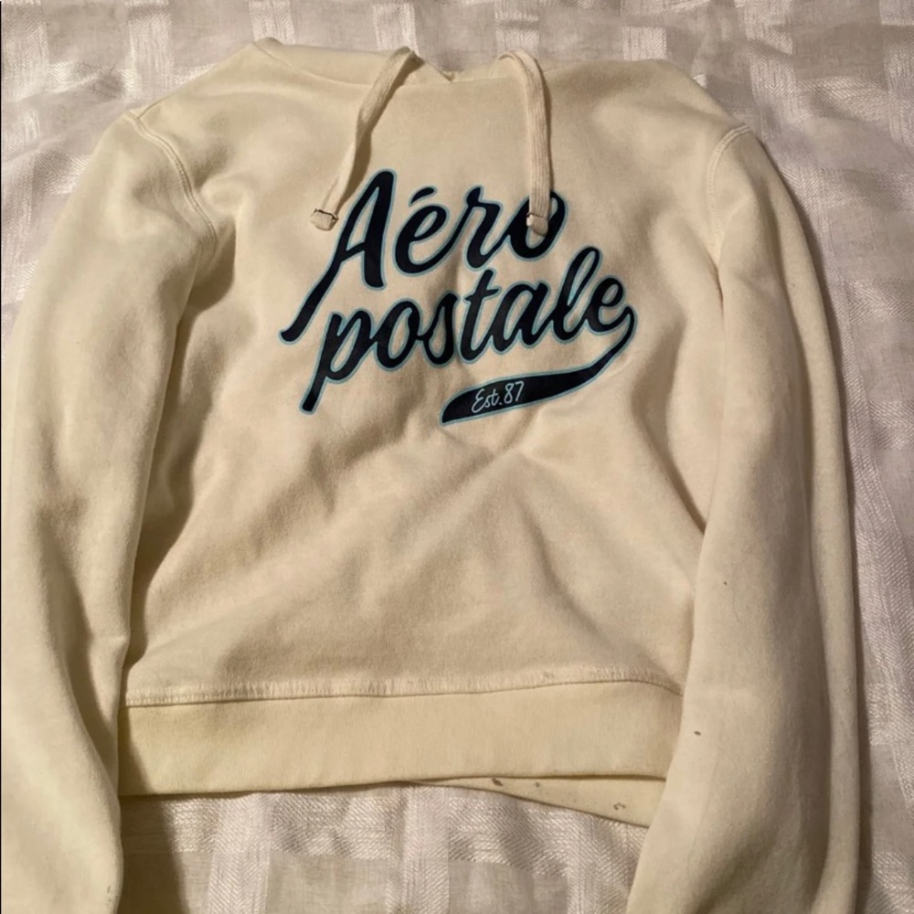 Aeropostale crop Off white hoodie with blue logo